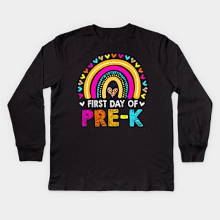 First Day Of Pre K Back To School Leopard Rainbow Girl Kids Long Sleeve T-Shirt